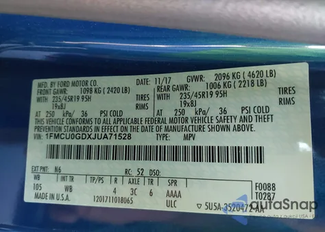 2018 Ford Escape Se z USA, uszkodzony, nr VIN 1FMCU0GDXJUA71528